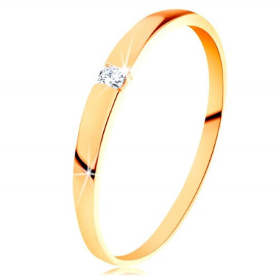 Inel din aur 585 - diamant strălucitor de culoare transparentă, braţe netede, proeminente - Marime inel: 56 foto