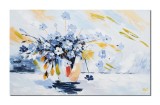 Tablou 3D Vaza cu flori pictat manual living, dormitor, 100x60cm ulei pe panza efect 3D, Valentin Pop