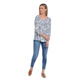 Bluza Dama, Alb Bleumarin Ampla cu model - M