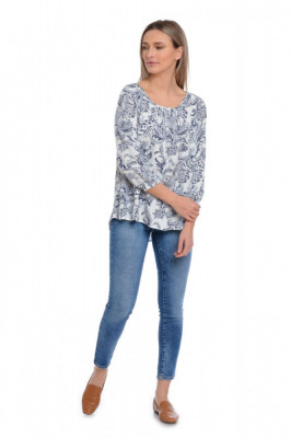 Bluza Dama, Alb Bleumarin Ampla cu model - XL foto