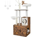FEANDREA Mobilier 2 in 1 pentru pentru pisici cu cusca, ascunzatoare si loc de joaca, 58x50x140cm, maro vintage Household NewTrend