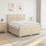 Cumpara ieftin Pat boxspring cu saltea cu benzi LED Crem 160 x 200 cm Tesatura