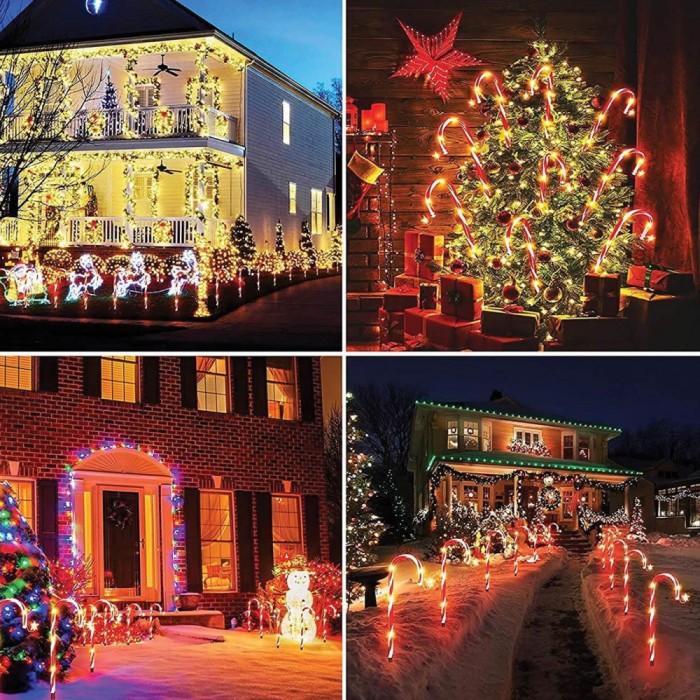 Baston Decorativ Crăciun, Plastic, Rezistent la Apă, 14 LED-uri, Roșu/Alb, 60cm, Baterii Incluse