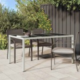 Masă Grădină Dining vidaXL Albă 150x90 Poliratan Sticlă Securizată 6 Persoane Exterior