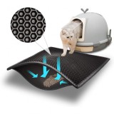 Covoras impermeabil pentru litiera pisici, dublu strat, structura tip fagure, 60x40 cm, negru, material eva