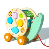 Jucarie Lemn Crocodil de Tras, Sortator Forme Geometrice, Montessori, Multicolor, 25cm, Baieti/Fete 3+ ani