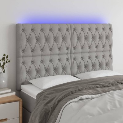 vidaXL Tăblie de pat cu LED, gri deschis, 160x7x118/128 cm, textil 3122766 foto
