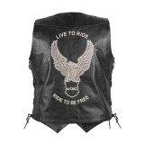 Vesta moto din piele naturala W-TEC Rockridge, neagra, cu ajustare laterala