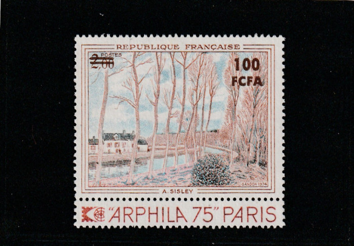 Reunion 1974-Reproduceri de arta-Sisley,dantelat,cu tabs,FCFA,MNH,Mi.507zf