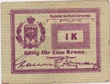 Romania Cernauti Bucovina 1 Krone Coroana 1914 bani de necesitate bon F