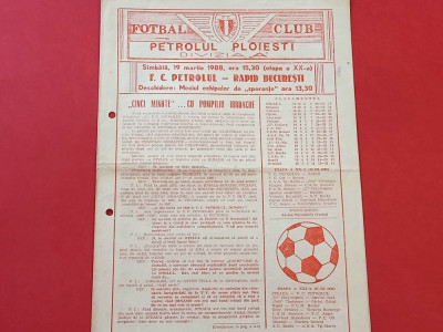 Program meci fotbal PETROLUL PLOIESTI - RAPID BUCURESTI (19.03.1988) foto