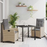 Set de dining pentru grădină cu 3 piese și perne bej - Poly Rattan