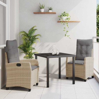 Set de dining pentru grădină cu 3 piese și perne bej - Poly Rattan foto