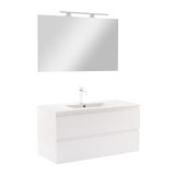 Set mobilier baie Leziter Vario Forte 100 cm, Alb, Suspendat, cu Oglinda si Lavoar Ceramic