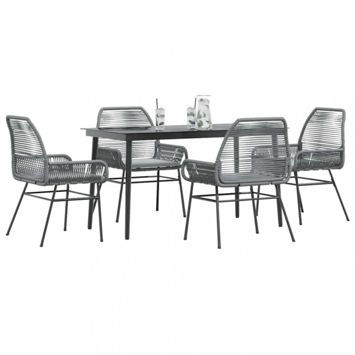 Gossi set de sufragerie de gradina 5 piese sticla poliratan gri
