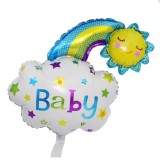 Balon din folie metalizata, flippy, figurina soare si nor, tema botez, 60x53 cm, ambalaj individual, pai inclus, umflare cu aer sau heliu, albastru