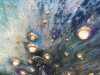 Tablou cu Pasari, tablou abstract albastru, tablou pictat vernisat lac epoxidic, Ulei