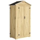 Outsunny Dulap de Grădină Căsuță pentru Unelte cu 3 Uși 93x53x168 cm Lemn Natural | Aosom Romania