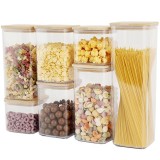 Cutii de Depozitare Alimente, Cyrax, Set din 7 Cutii de tip Container, Cutii pentru Cereale, din Plastic, Capac din Bambuc, 2pc 0.5 l, 2pc 0.8 l, 2pc