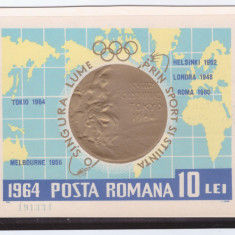 RO-217-ROMANIA 1964=Lp n597-Medalia olimpiadei de la Tokio-colita nedantelata