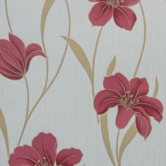Tapet floral, flori rosu-zmeura, dormitor, hol, lavabil, Grandeco, A60901
