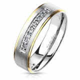 Inel din oțel inoxidabil, nuanță aurie și argintie, zirconii transparente, 6 mm - Marime inel: 54