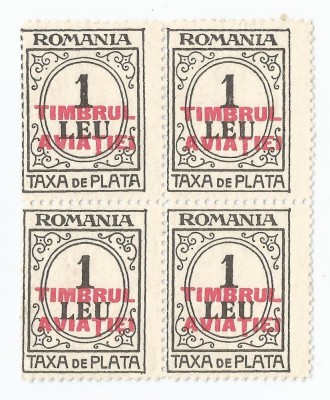 |Romania, LP XII.11/1931, Taxa de plata TIMBRUL AVIATIEI, bloc 4, eroare, MNH foto