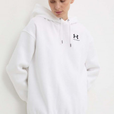 Under Armour bluza femei, culoarea alb, cu glugă, neted