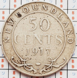 1245 Newfoundland Canada 50 cents 1917 George V km 12 argint, America de Nord