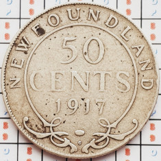 1245 Newfoundland Canada 50 cents 1917 George V km 12 argint