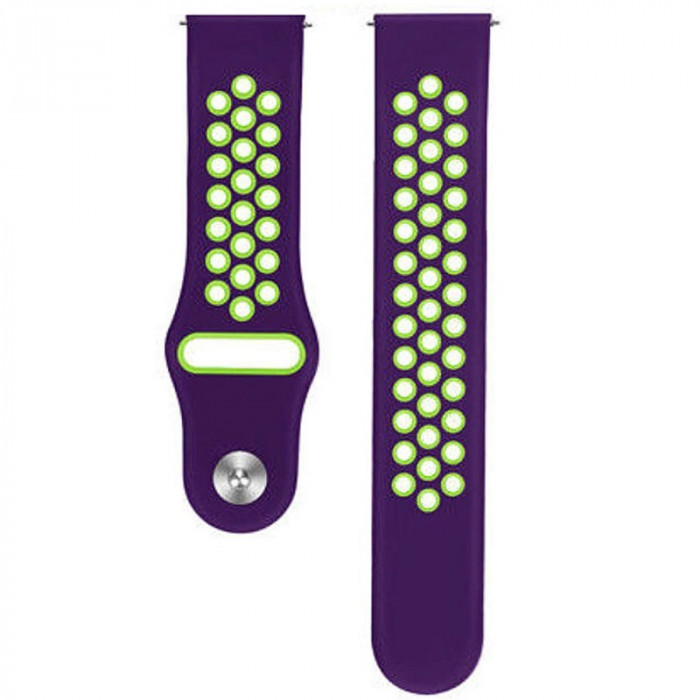 Curea silicon compatibila cu Samsung Galaxy Watch Active, Telescoape QR, 20mm, Violet/Verde