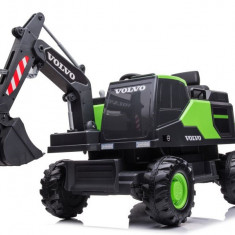 Excavator electric pentru copii Volvo 90W 12V, incarcator actionat electric, culoare verde