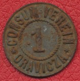 1 Consum Verein Oravicza. Jeton. Oravita. Caras-Severin.