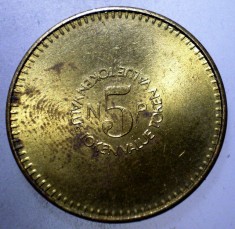 7.821 JETON MAREA BRITANIE ANGLIA ONLY VENDING TOKEN VALUE 5 NP 23mm foto