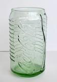 Pahar din sticla verde Coca-Cola cu McDonalds 20 ani, tip doza de aluminiu