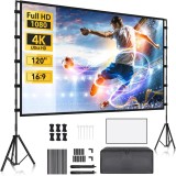 Ecran Proiectie cu Trepied 120 inch, 4K Ultra HD, 16:9, Unghi 160&deg;, Portabil, Usor de Instalatat, Interior/Exterior, Geanta, Aluminiu, Negru
