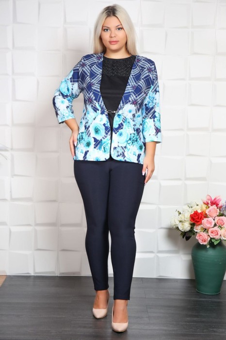 Compleu elegant sacou si pantalon Evelin turcuazMarimea