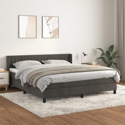 vidaXL Pat box spring cu saltea, gri &amp;icirc;nchis, 180x200 cm, catifea foto