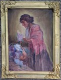 Cumpara ieftin A. Frankfurt-V&acirc;nzătoarea de flori, pictură rom&acirc;nească veche, deosebită, Scene gen, Ulei, Realism