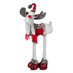 Figurină Decorativă Crăciun, Cerb, Picioare Lungi, Haină Roșie, Fular Gri, 86 cm