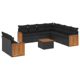 Cumpara ieftin Set canapele de gradina cu perne, 10 piese, negru, poliratan