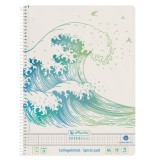 Caiet a4 70f spirala patratele motiv wave greenline, Herlitz