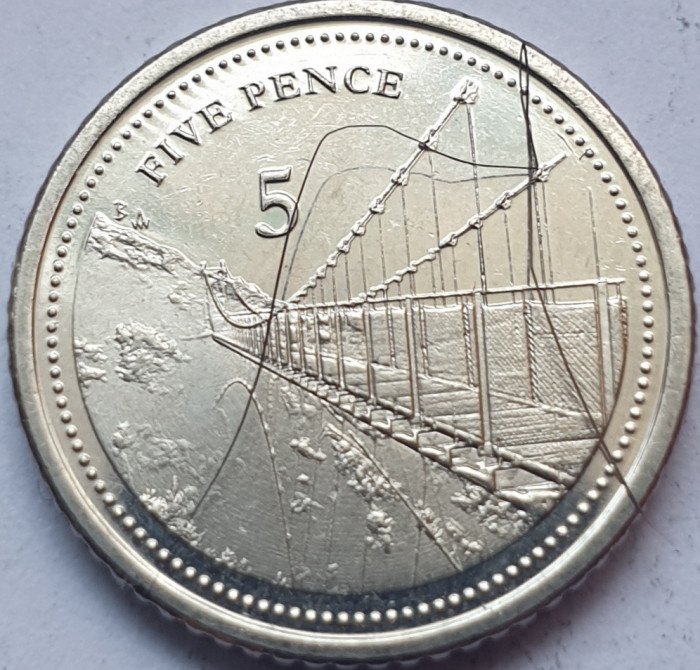 5 pence 2020 Gibraltar, Windsor Bridge, litera BA- mai rară