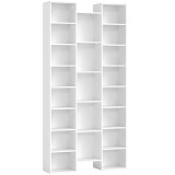 HOMCOM Bibliotecă Modernă din Lemn, &Icirc;nălțime 181 cm, cu 21 Compartimente și 10 Rafturi Reglabile, Alb | Aosom Romania