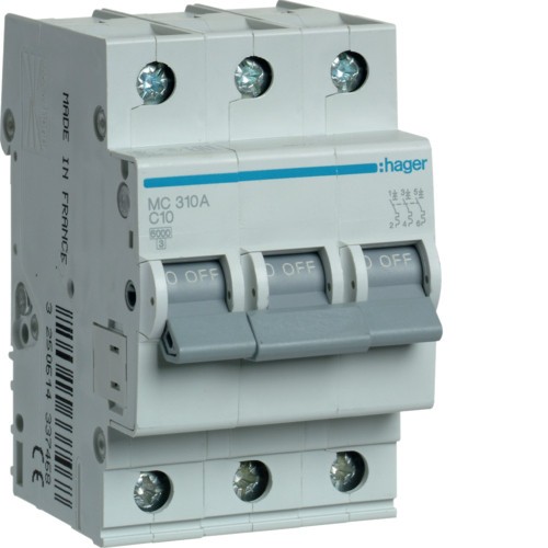 Siguranta automata 10A 3P Curba C 4,5ka Hager MY310
