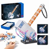 Cumpara ieftin Set Constructie Ciocanul lui Thor Mjolnir, 975 Piese, Model 3D Premium cu Stand Expunere, Compartiment Secret, Decor Birou, Efect fulger, Piesa de Col