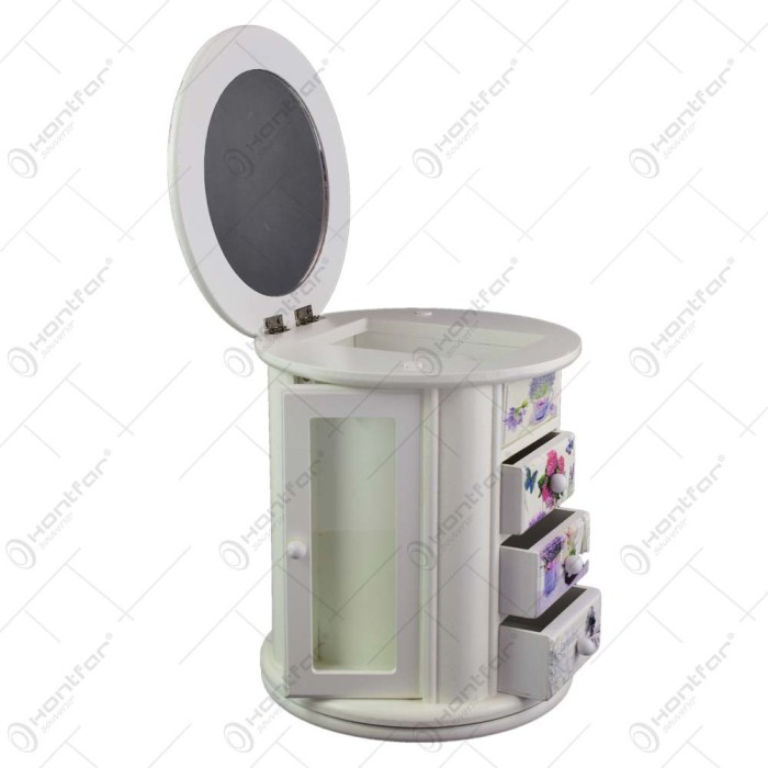 Cutie rotunda pentru bijuterii cu oglinda si multiple sertare &ndash; Design lavanda (Model 1)
