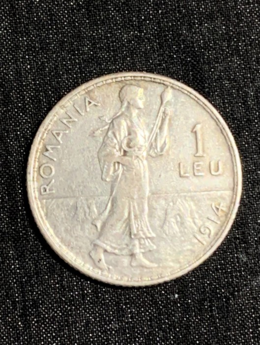 Moneda 1 leu 1914 argint Romania