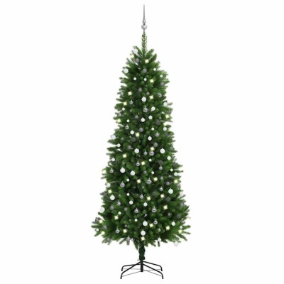 Brad Crăciun pre-iluminat artificial set globuri verde 240 cm foto