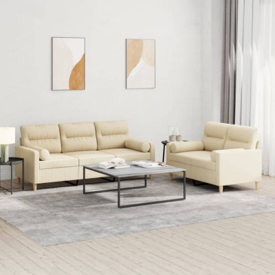 vidaXL Set de canapele cu perne, 2 piese, crem, material textil foto